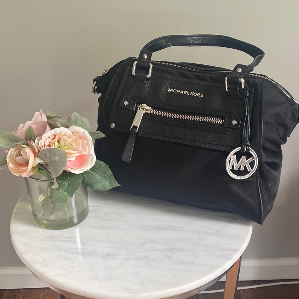 Michael Kors Black Satchel with Structured Design and Top Handle